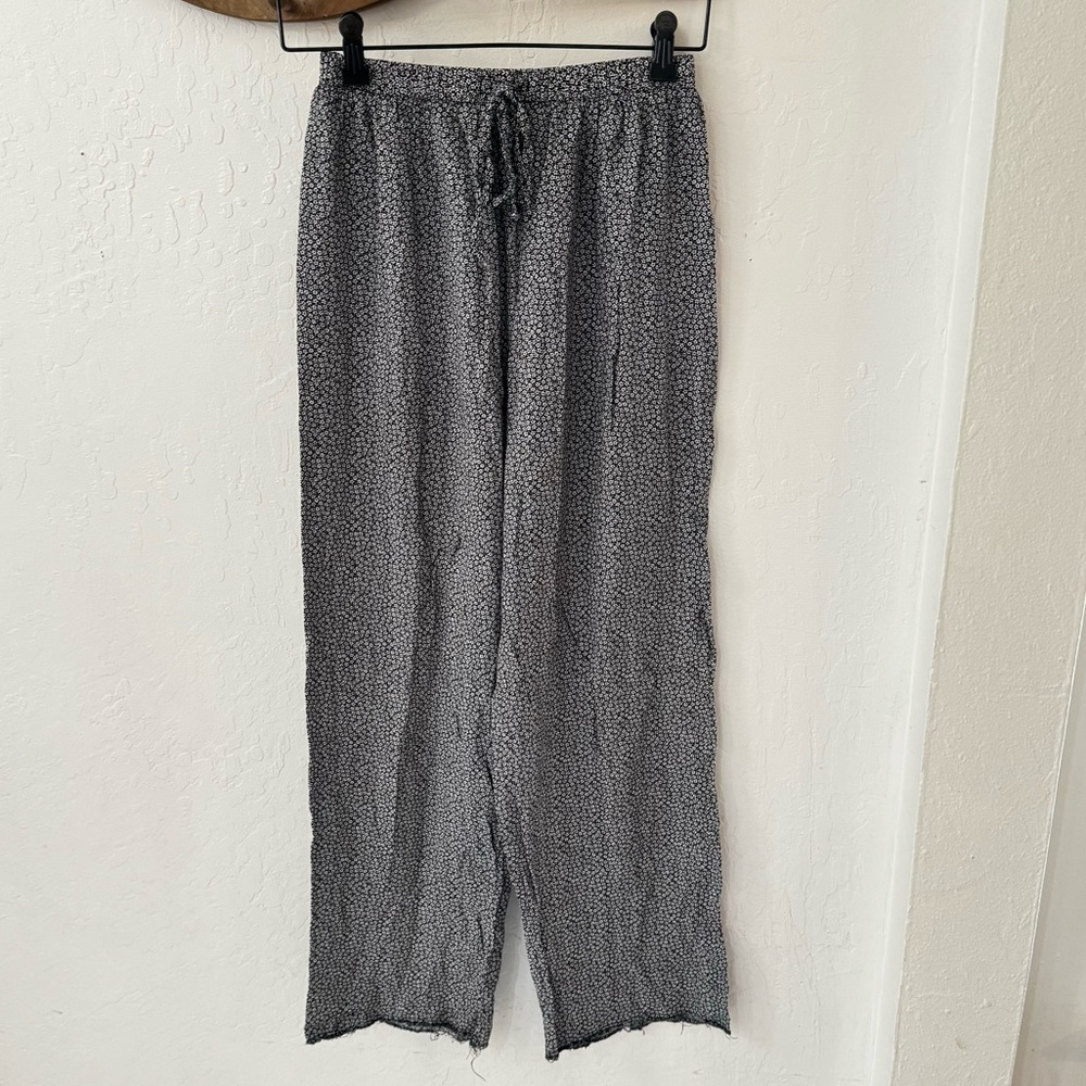 Vintage InModa Frayed Ankle Pull On Drawstring Ditsy Floral Wide Leg Pants
